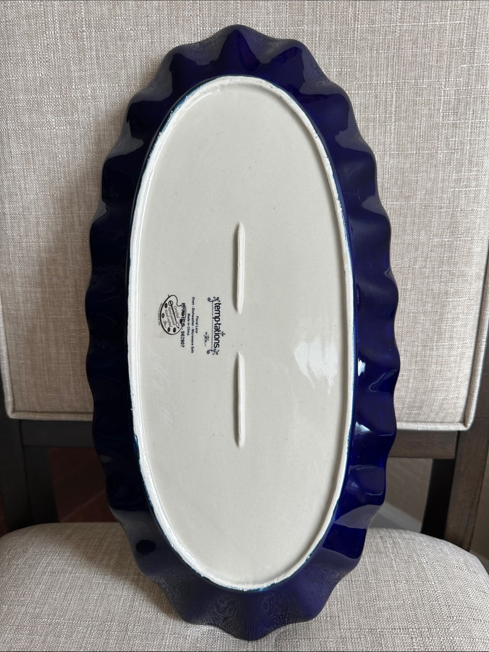 Temp-Tations by Tara Blue Floral Lace Ceramic Serving Platter - Picture 5 of 7